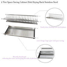 Exclusive modern 2 tier kitchen folding dish drying dryer rack 35 4 for cabinet stainless steel drainer plate bowl storage organizer holder