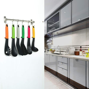 Home baoef kitchen sliding hooks solid stainless steel hanging rack rail with 12 utensil removable s hooks for towel pot pan spoon loofah bathrobe wall mounted