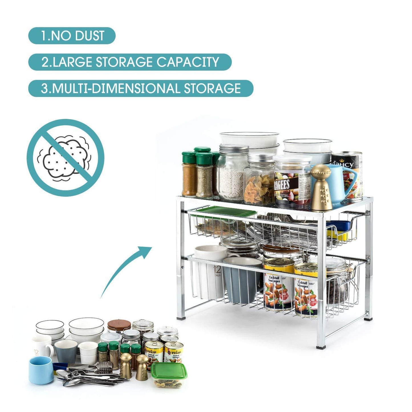 Order now bextsware under sink cabinet organizer with 2 tier wire grid sliding drawer multi function stackable mesh storage organizer for kitchen counter desktop bathroomchrome