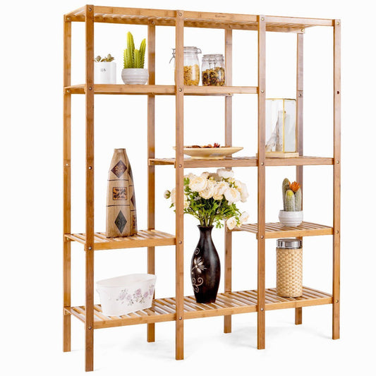 Featured autentico 5 tiers design multifunctional bamboo shelf storage organizer plant rack display stand solid construction waterproof moistureproof perfect for bathroom balcony kitchen indoor outdoor use