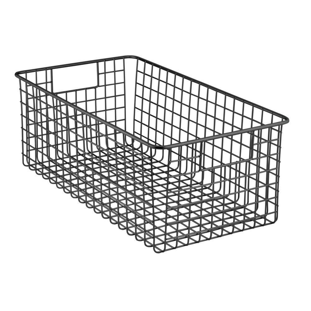 Best seller  mdesign farmhouse decor metal wire food organizer storage bin basket with handles for kitchen cabinets pantry bathroom laundry room closets garage 16 x 9 x 6 in 8 pack matte black