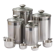 Amazon beautiful canisters sets for the kitchen counter 8 piece stainless steel medium sized with glass lids and measuring cups silveronyx tea coffee sugar flour canisters 8pc glass lids