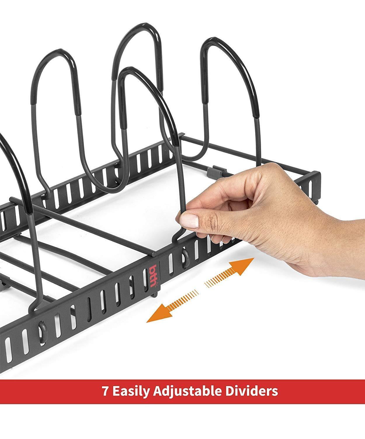 Storage organizer 7 pans expandable pan and pot organizer rack separable or expandable frames 7 adjustable compartments kitchen cast iron skillets bakeware plate lid holder pantry