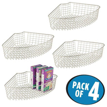 Explore mdesign farmhouse metal kitchen cabinet lazy susan storage organizer basket with front handle medium pie shaped 1 4 wedge 4 2 deep container 4 pack satin