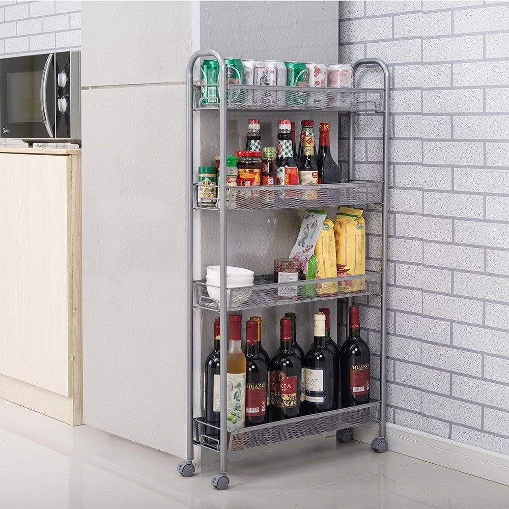 Best seller  dalilylime 4 tier removable storage cart gap kitchen slim slide out storage tower rack with wheels cupboard with casters silver 4 layers 420s