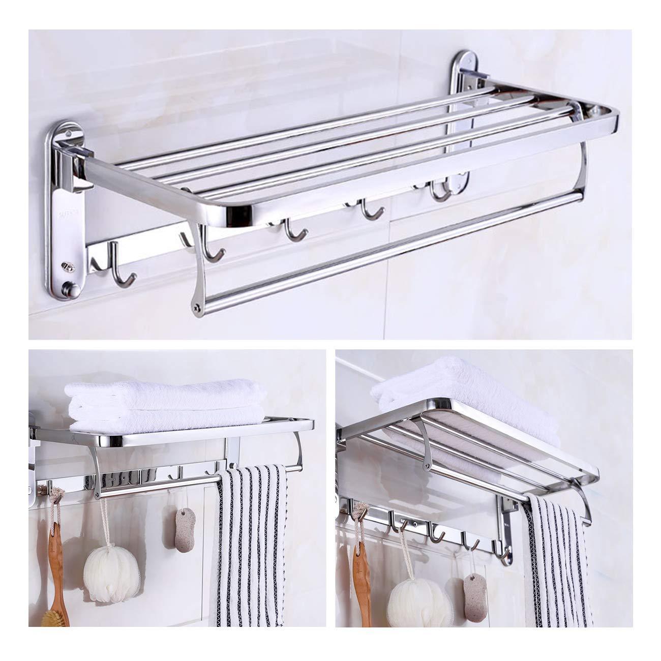 Best beamnova foldable towel rack 20 inch with shelf towel rack with bar hooks wall mounted easy installation towel holder stainless steel for shower bathroom kitchen