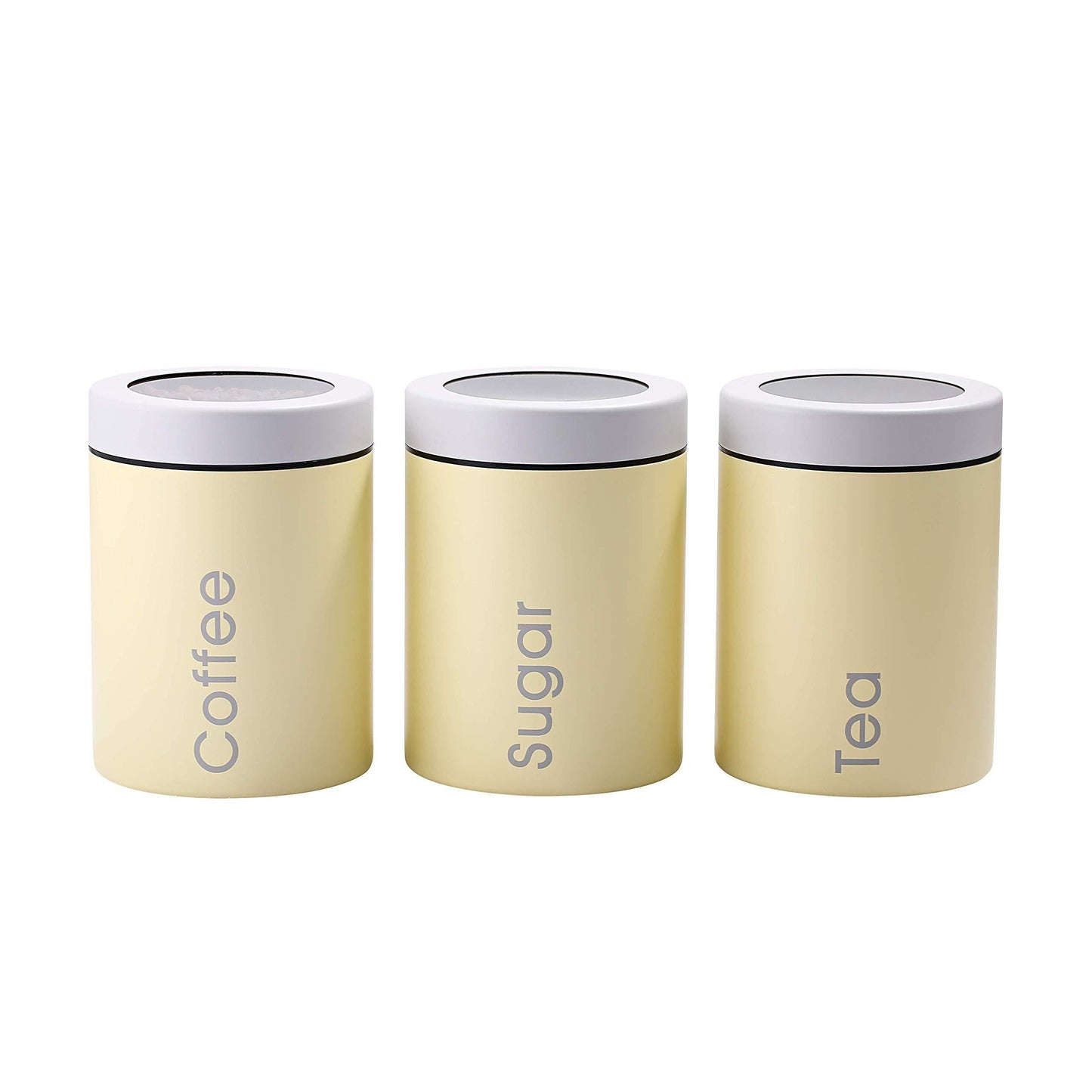 Home adzukio modern stylish canisters sets for kitchen counter 3 piece canister for tea sugar coffee food storage container multipurpose light yellow