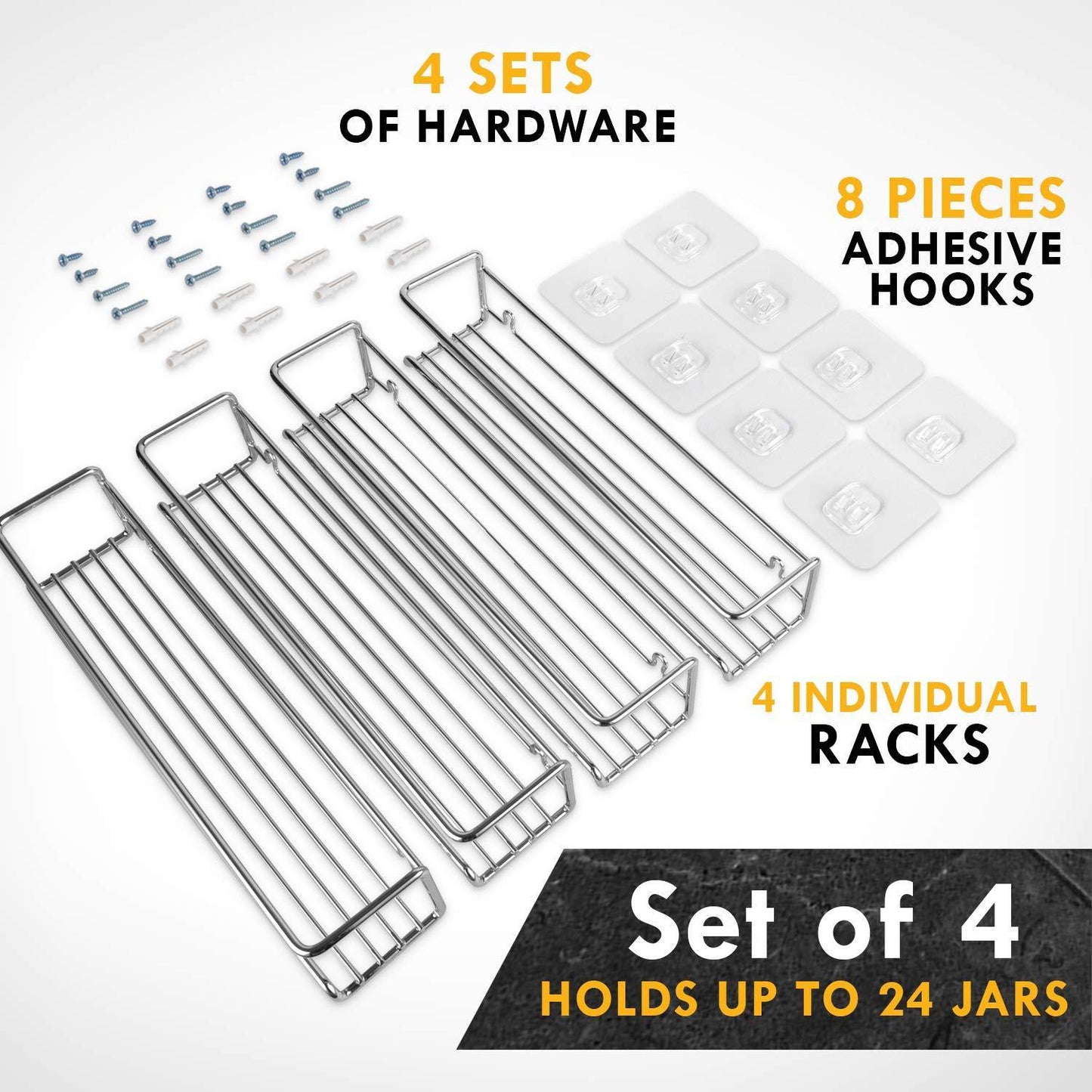 Save spice rack organizer for cabinet door mount or wall mounted set of 4 chrome tiered hanging shelf for spice jars storage in cupboard kitchen or pantry display bottles on shelves in cabinets