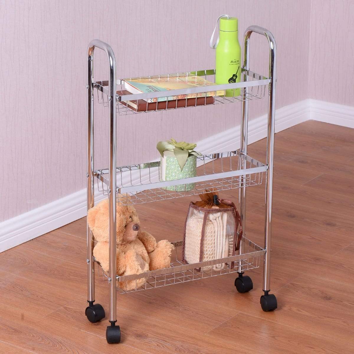 Results giantex 3 tier metal storage rack baskets shelving home kitchen office garage w wheels