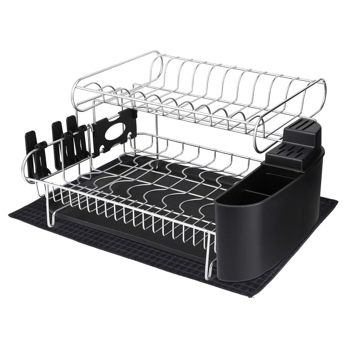 alvorog 2-Tier Dish Drying Rack Large Capacity Dish Holder Rack Microfiber Mat Included Fully Customizable Kitchen Organizer with Removable Drainboard/Cutlery Cup Holder