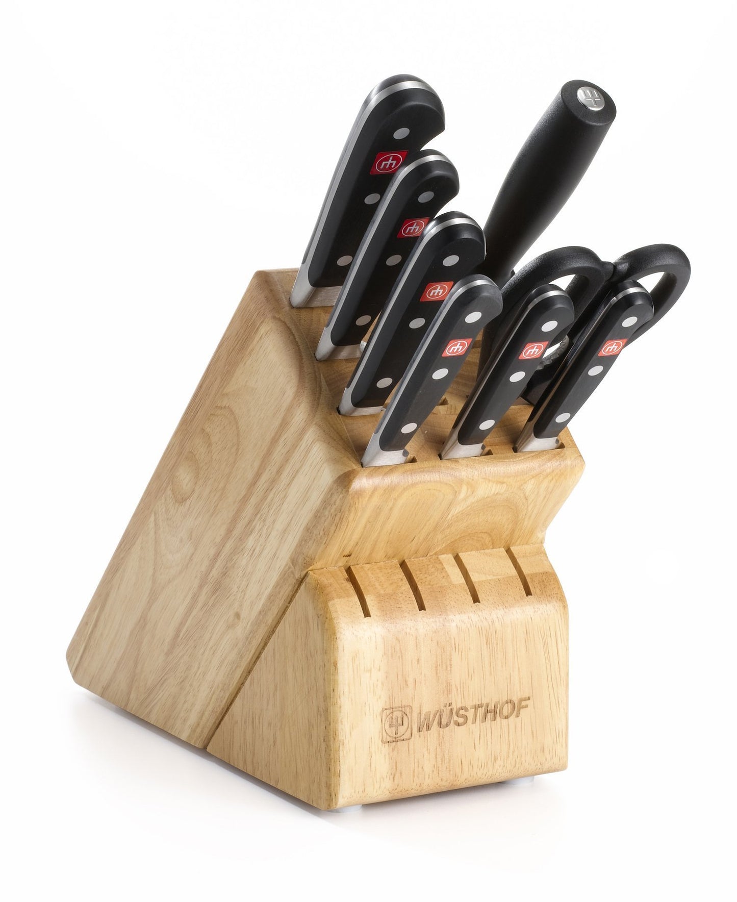 Budget friendly wusthof classic nine piece knife block set 9 piece german knife set precision forged high carbon stainless steel kitchen knife set with 13 slot wood block model 7419