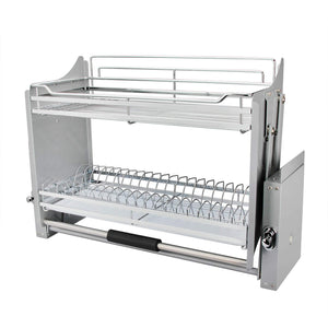 Latest pull down 2 tier chrome steel wire dish drainer rack utensils basket shelf plate holder for 800mm width cabinet kitchen