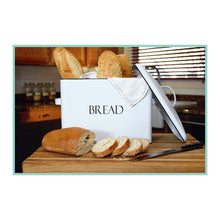 On amazon outshine vintage metal bread bin countertop space saving extra large high capacity bread storage box for your kitchen holds 2 loaves 13 x 10 x 7 white with bread lettering