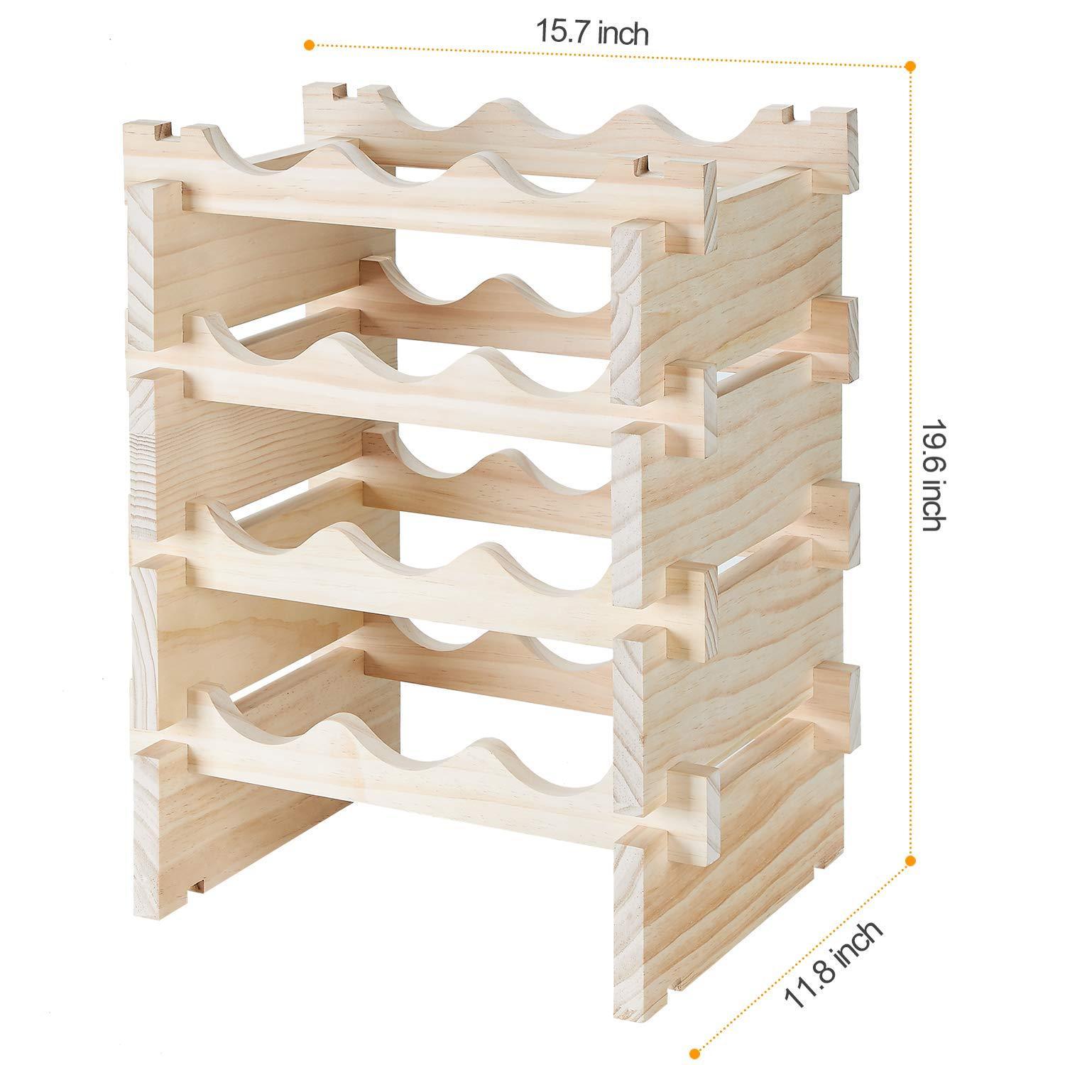 New defway wood wine rack countertop stackable storage wine holder 12 bottle display free standing natural wooden shelf for bar kitchen 4 tier natural wood
