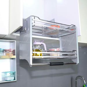 Budget pull down two tier shelf shelves cabinet for 600mm width cupboards steel wall unit storage organizer system kitchen