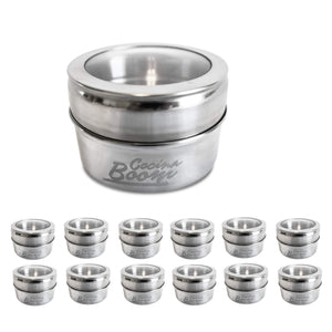 Storage 12 magnetic spice tins magnetic spice containers stainless steel for refrigerator and small kitchens spice container organizers spice jars organizer set of 12