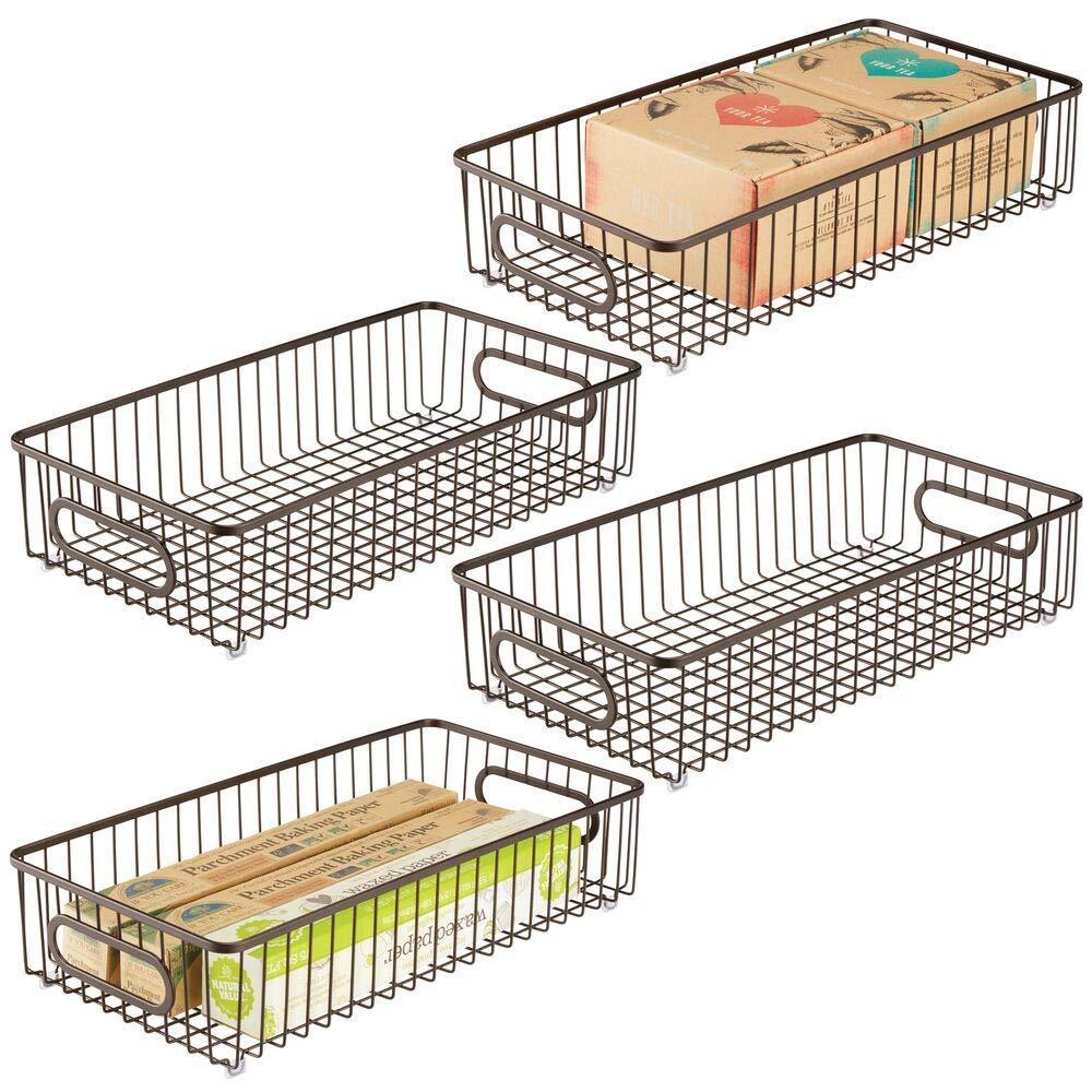 Products mdesign extra long household metal drawer organizer tray storage organizer bin basket built in handles for kitchen cabinets drawers pantry closet bedroom bathroom 8 wide 4 pack bronze
