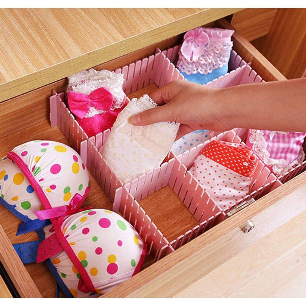 Kitchen newferu plastic desk diy grid drawer dividers adjustable tidy closet shelf storage organizers for purses ties tshirts pens bras sock underwear scarves makeup kitchen cutlery flatware 40pcs pink