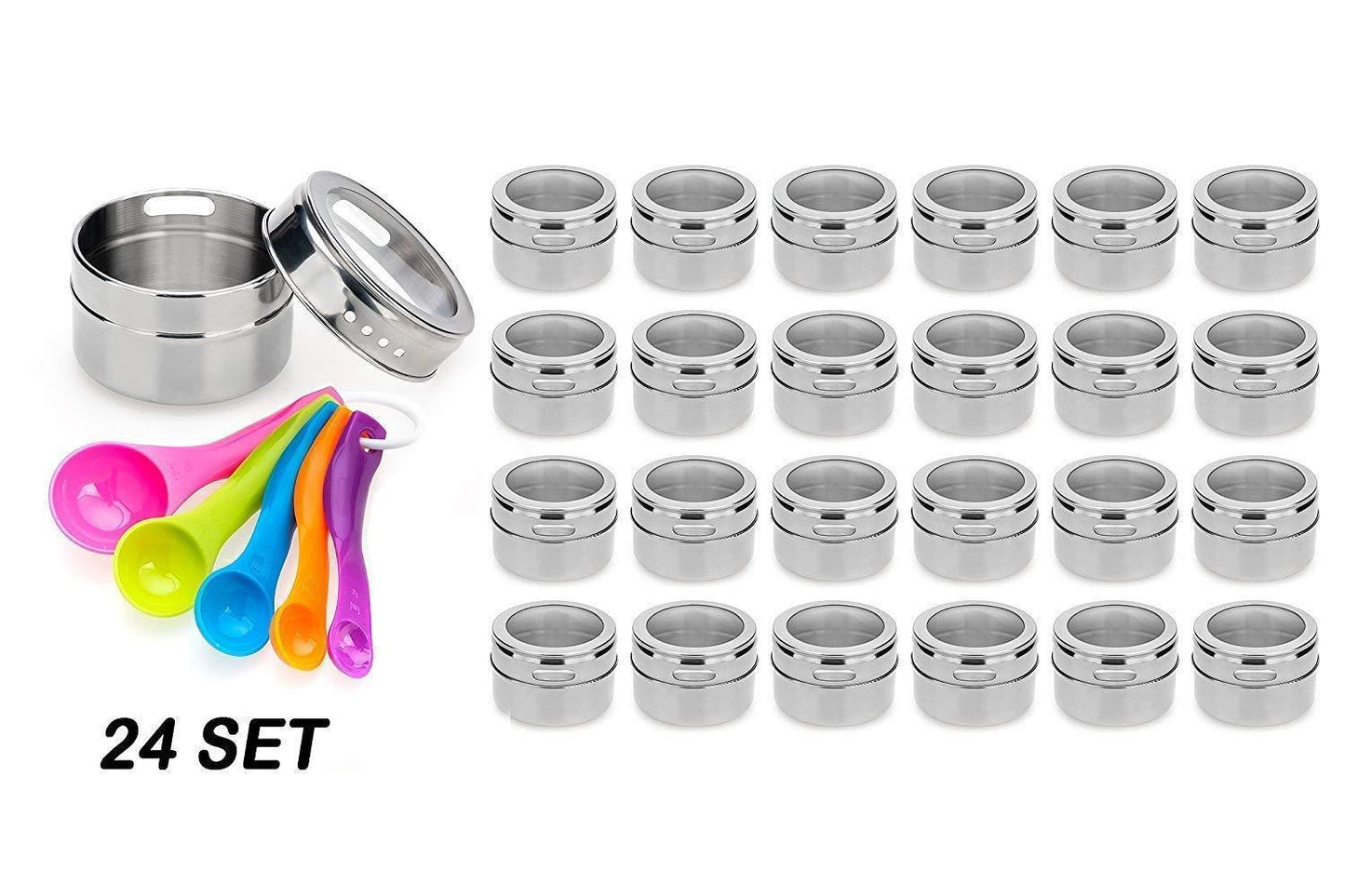 Storage nellam stainless steel magnetic spice jars bonus measuring spoon set airtight kitchen storage containers stack on fridge to save counter cupboard space 24pc organizers