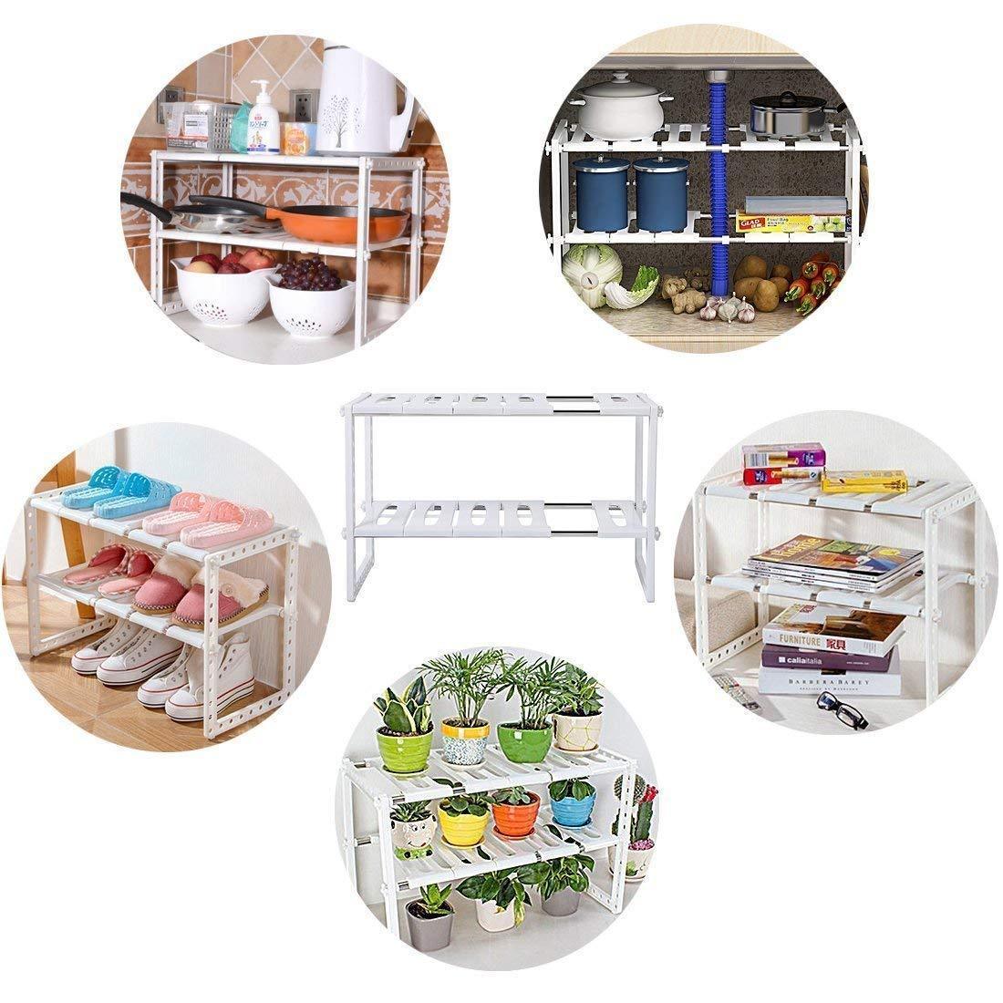 Buy now 2 tier kitchen shelf organizers rack meoket classic korean style adjustable bathroom cabinet shelf organizer stainless steel storage rack expandable under sink organizer white us stock