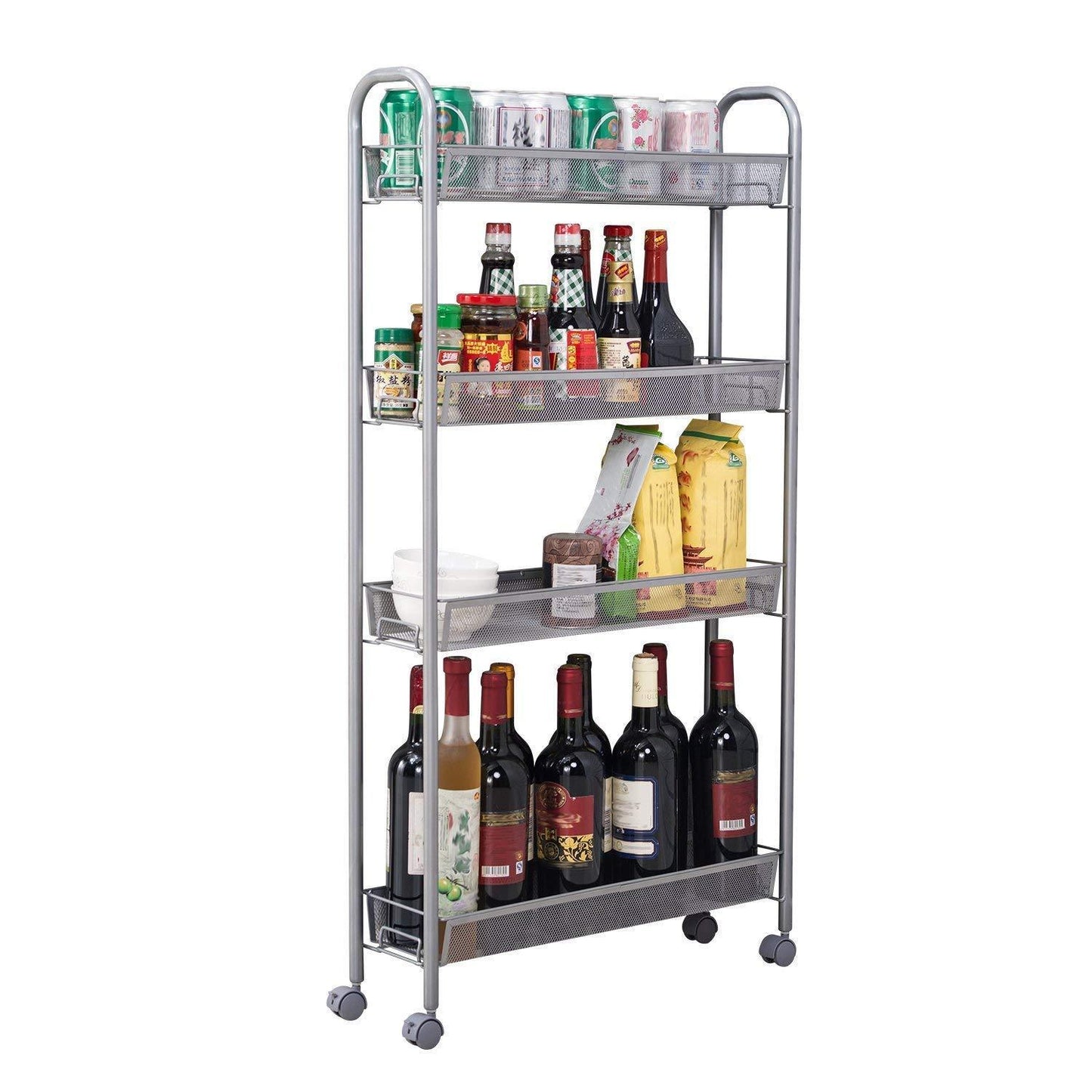 Amazon best dalilylime 4 tier removable storage cart gap kitchen slim slide out storage tower rack with wheels cupboard with casters silver 4 layers 420s