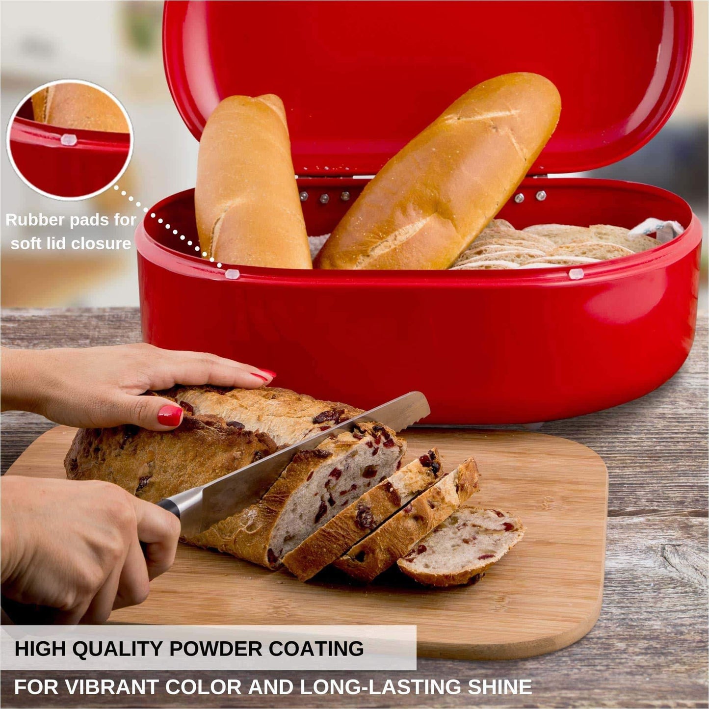 On amazon bread box red carbon steel large capacity sturdy metal food storage containers and bread boxes for kitchen counters retro countertop breadbox for loaves 15 7 x 10 8 x 7 inches