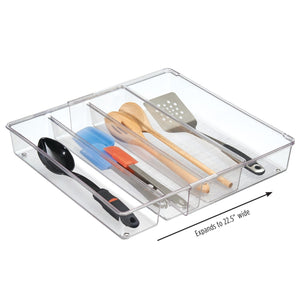 Amazon mdesign adjustable expandable 4 compartment kitchen cabinet drawer organizer tray divided sections for cutlery serving cooking utensils gadgets bpa free food safe 3 deep pack of 2 clear