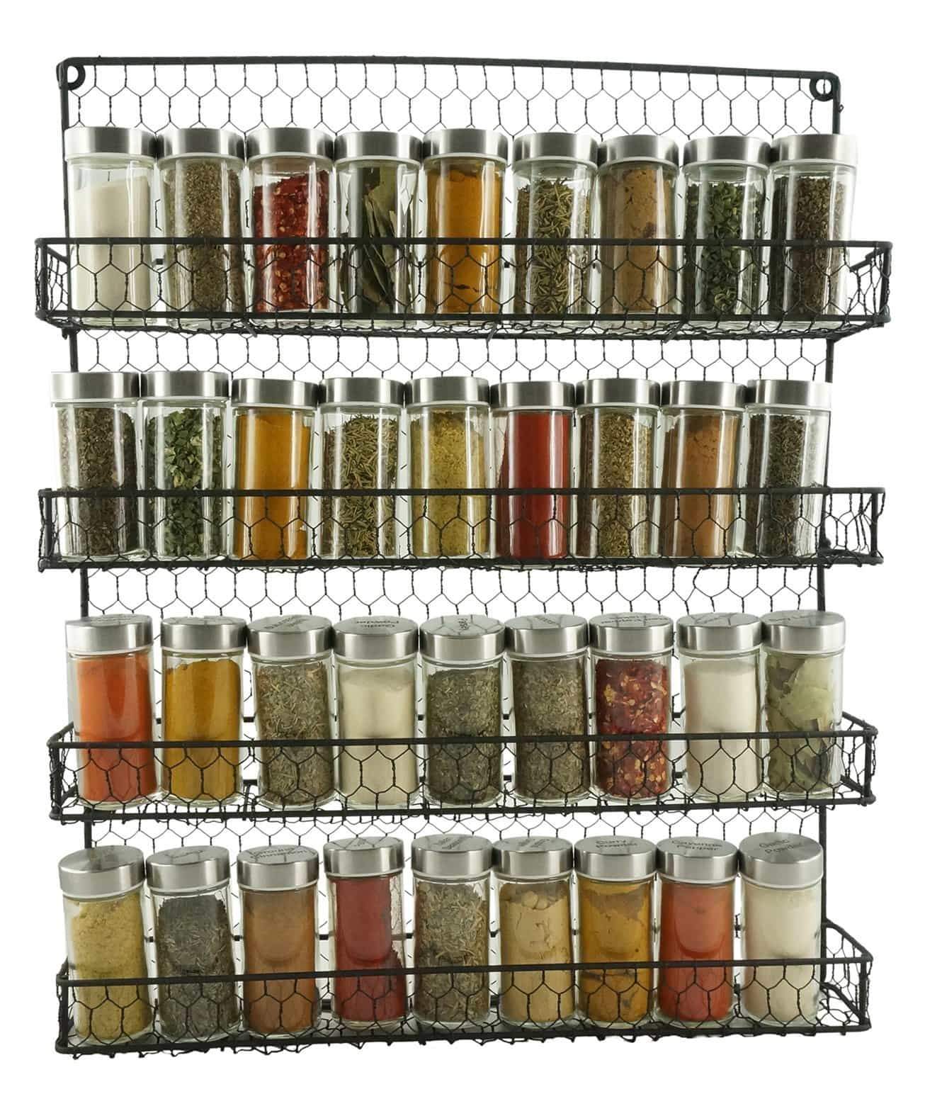 Best seller  4 tier metal spice rack wall mount kitchen spices organizer pantry cabinet hanging herbs seasoning jars storage closet door cupboard mounted holder black