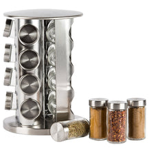 Exclusive double2c revolving countertop spice rack stainless steel seasoning storage organization spice carousel tower for kitchen set of 16 jars