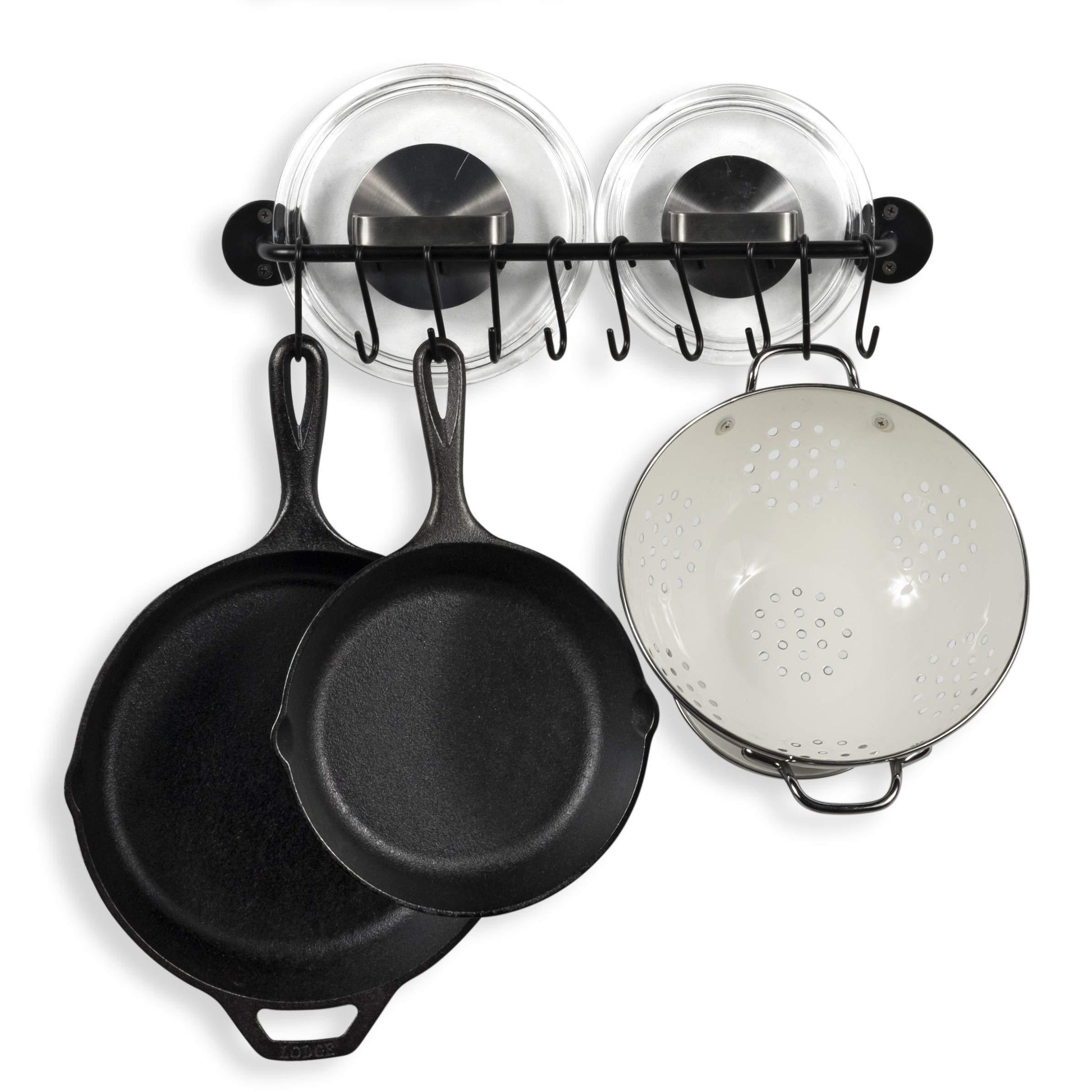 Discover wallniture gourmet kitchen rail rack pot pan lid organizer and 10 hooks 16 inch black