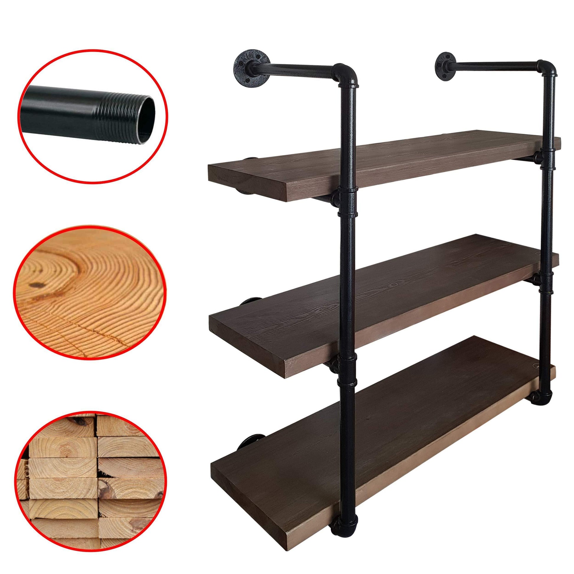 Great 2choice industrial pipe shelving rustic shelves solid canadian wood vintage sleek pipe shelves for floating bookshelf kitchen living room versatile home decor wall mounted storage 3 tier