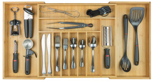 Explore kitchenedge premium silverware flatware and utensil organizer for kitchen drawers expandable to 33 inches wide 11 compartments 100 bamboo