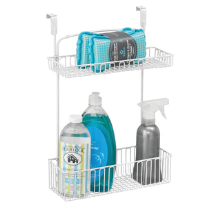 Top mdesign metal farmhouse over cabinet kitchen storage organizer holder or basket hang over cabinet doors in kitchen pantry holds dish soap window cleaner sponges 2 pack matte white