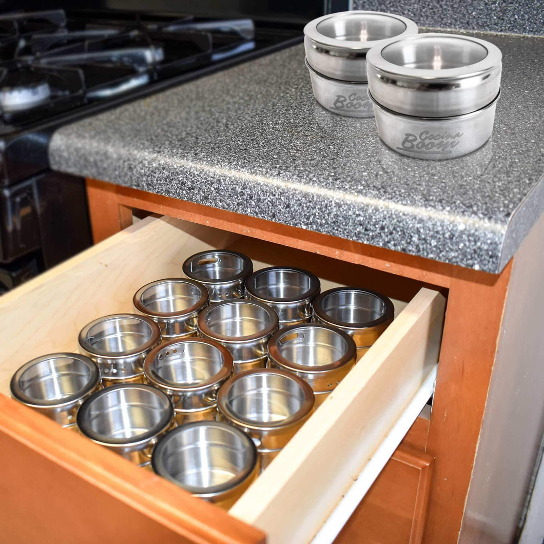 Shop here 12 magnetic spice tins magnetic spice containers stainless steel for refrigerator and small kitchens spice container organizers spice jars organizer set of 12