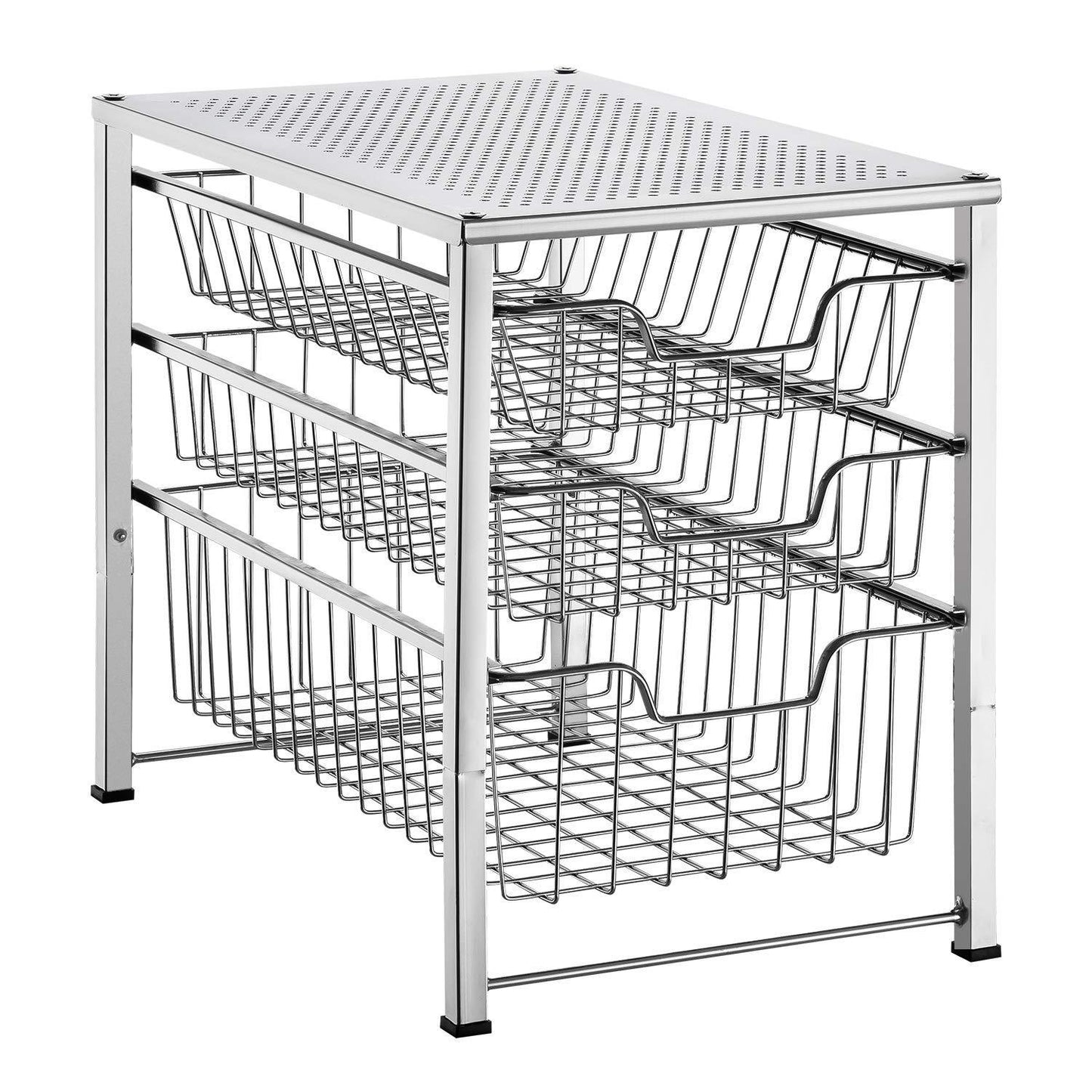 Save on bextsware cabinet basket organizer with 3 tier wire grid sliding drawer multi function stackable mesh storage organizer for kitchen counter desktop bathroom under sinkchrome