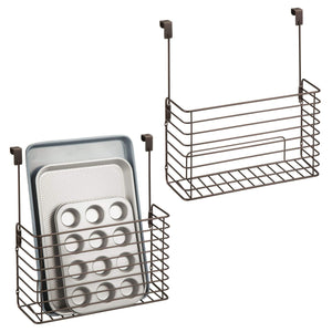 Buy mdesign metal over cabinet kitchen storage organizer holder or basket hang over cabinet doors in kitchen pantry holds bakeware cookbook cleaning supplies 2 pack steel wire in bronze