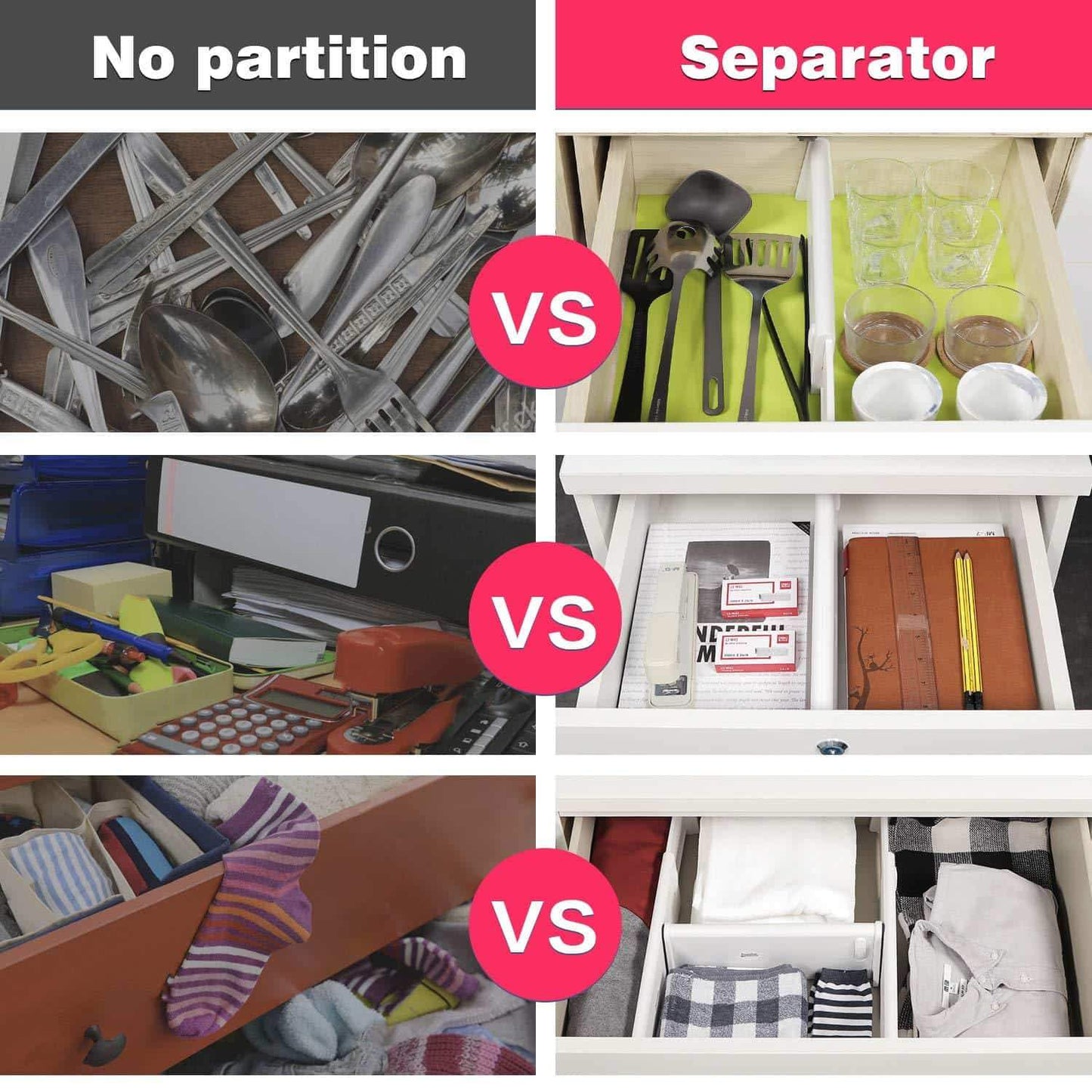 Kitchen favonian drawer dividers clothes divider multifunction dresser organizer spice organizers adjustable expandable rack for kitchen desk cabinet storage wardrobe clothing arrange 3 pcs pack