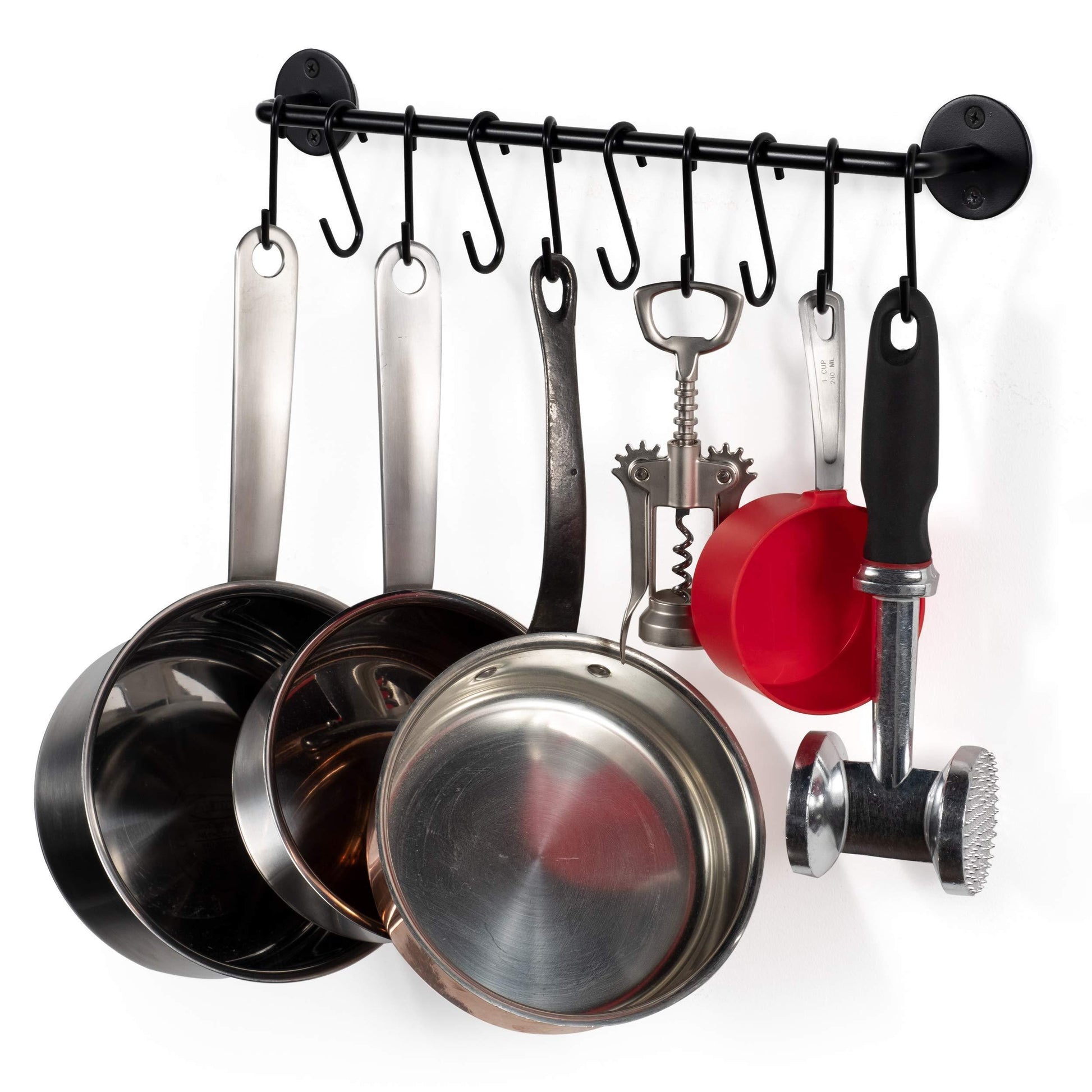 Buy now wallniture gourmet kitchen rail rack pot pan lid organizer and 10 hooks 16 inch black