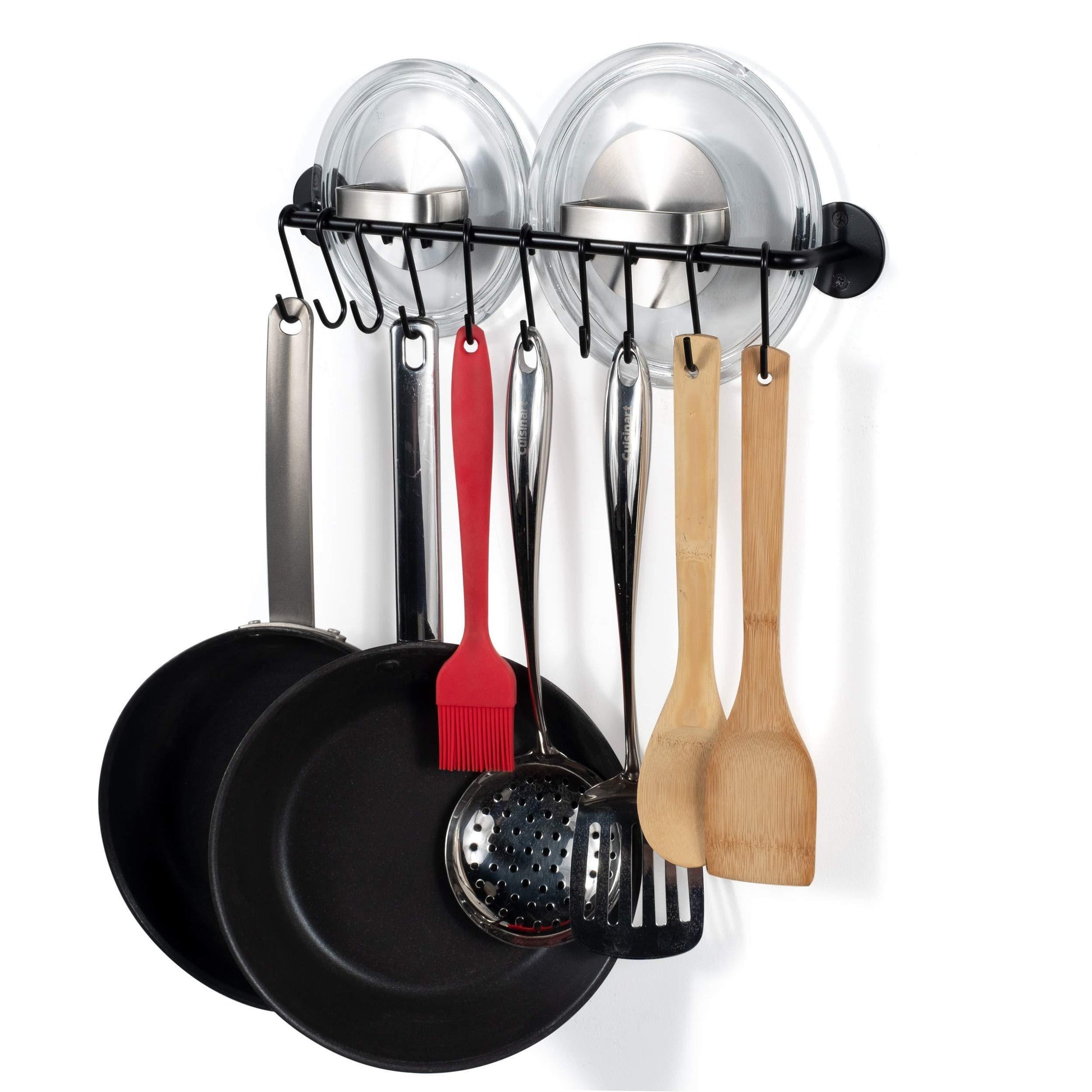 Discover the wallniture gourmet kitchen rail rack pot pan lid organizer and 10 hooks 16 inch black