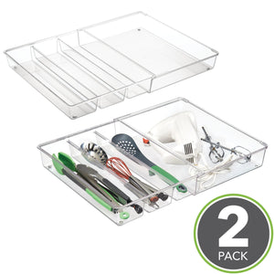 Top rated mdesign adjustable expandable 4 compartment kitchen cabinet drawer organizer tray divided sections for cutlery serving cooking utensils gadgets bpa free food safe 3 deep pack of 2 clear