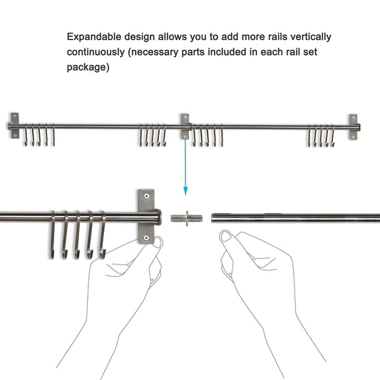 Discover wallniture lyon gourmet kitchen wall mount rail and 10 hooks stainless steel pot pan lid holder rack 31 5 inch