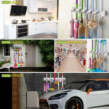 Budget letmy broom holder wall mounted mop and broom holder garage storage rack garden tool organizer 5 position 6 hooks for home kitchen garden tools garage organizing white 1 pack