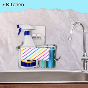 Exclusive faayfian wall mounted 3 in 1 kitchen sponge holder stainless steel bathroom shelf storage organizer soap scrubbers holder dish cloth hanger bathroom shower caddy kitchen sink caddy