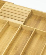 The best expandable bamboo kitchen drawer organizer w built in solid bamboo knife block 100 eco friendly adjustable bamboo kitchen utensil cutlery tray