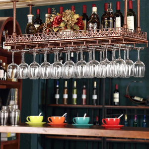 Amazon best warm van industrial vintage metal bar wine glass hanging rack retro upside down stemware goblet wine glass holder tableware bottle floating shelf for home kitchen bronze 47 2l