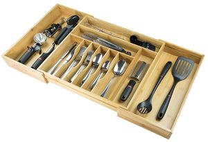 Great kitchenedge premium silverware flatware and utensil organizer for kitchen drawers expandable to 33 inches wide 11 compartments 100 bamboo