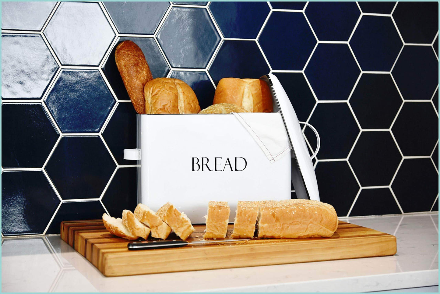 Online shopping outshine vintage metal bread bin countertop space saving extra large high capacity bread storage box for your kitchen holds 2 loaves 13 x 10 x 7 white with bread lettering