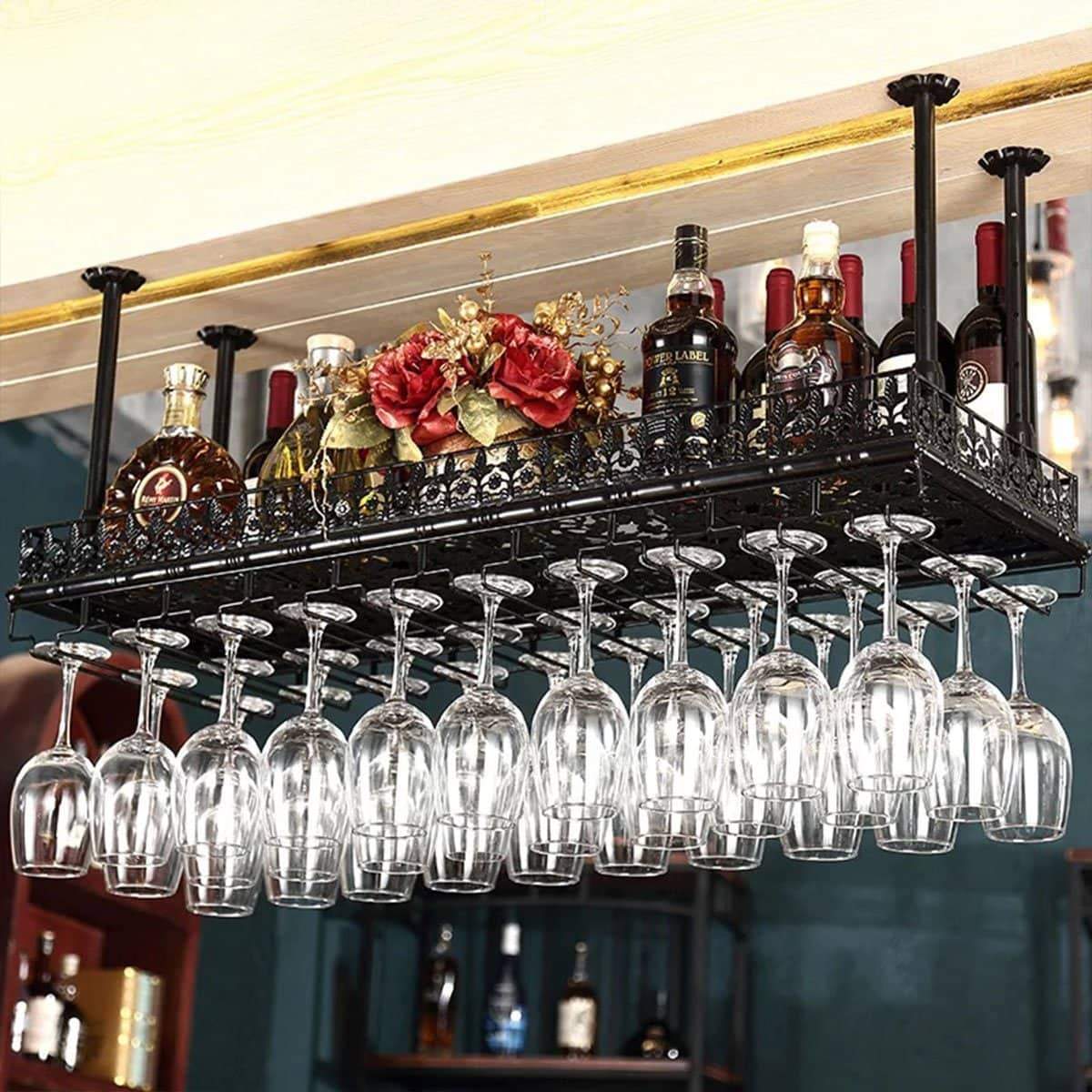 Purchase warm van industrial metal vintage bar wall mounted wine racks wine glass hanging rack under cabinet cup shelf restaurant cafe kitchen organization and storage shelveblack 47 2l