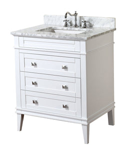 Purchase kitchen bath collection kbc l30wtcarr eleanor bathroom vanity with marble countertop cabinet with soft close function undermount ceramic sink 30 carrara white