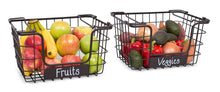 Best birdrock home stacking wire market baskets with chalk label set of 2 fruit vegetable produce metal storage bin for kitchen counter black
